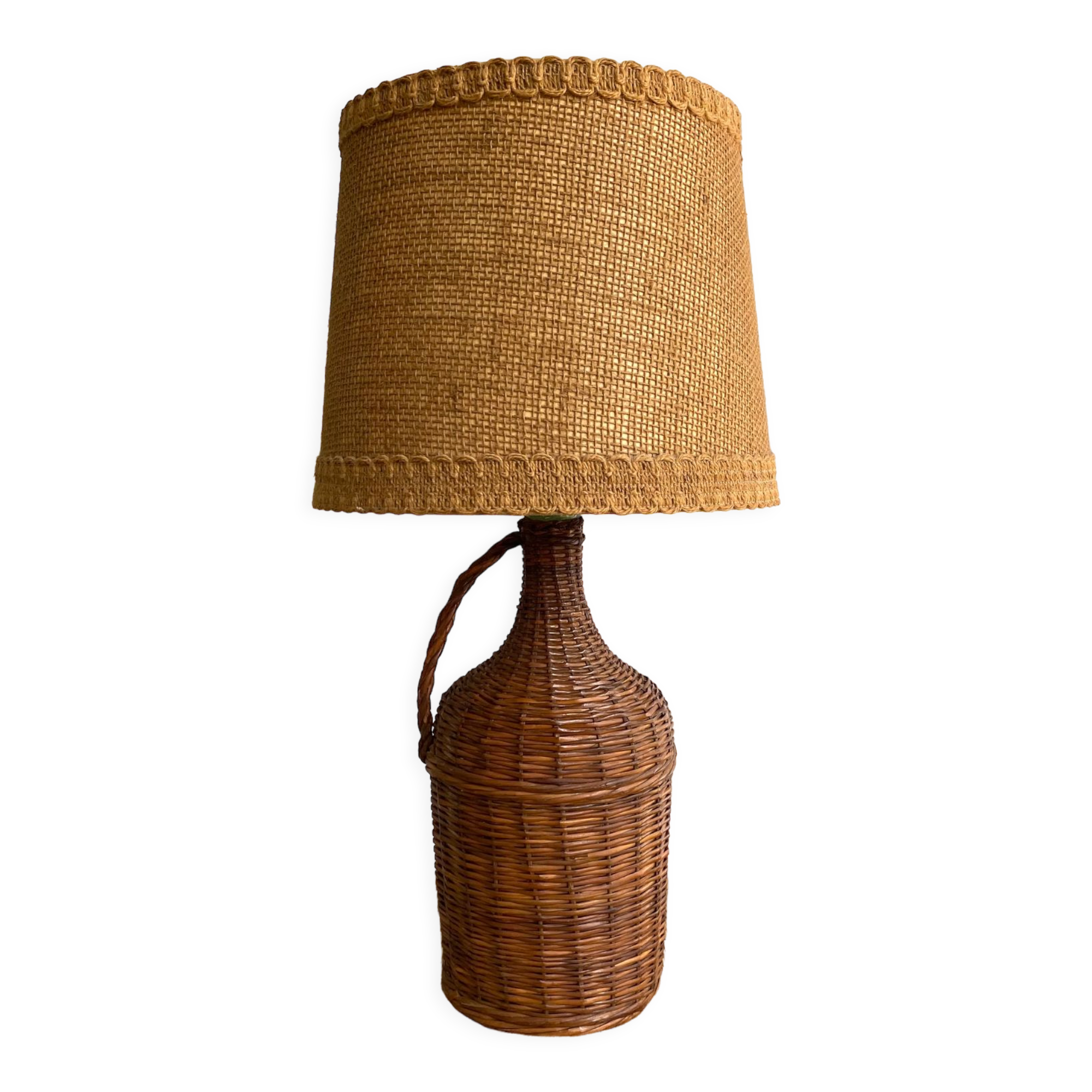 Wicker lamp, jute lampshade, fabric cable 2 m