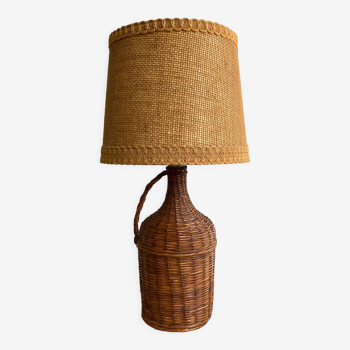 Lampe osier, abat-jour jute, câble tissu 2 m