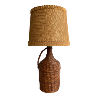 Wicker lamp, jute lampshade, fabric cable 2 m