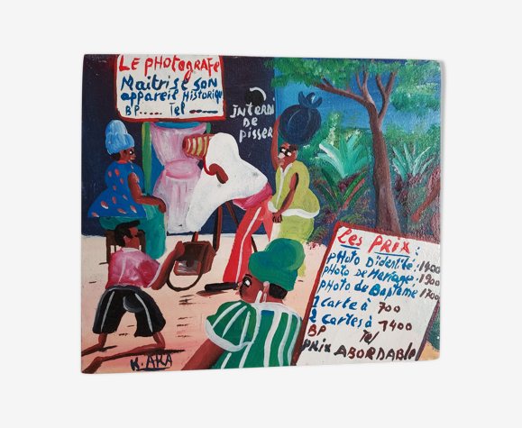 Tableau scène de rue africaine