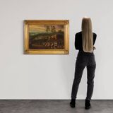 Italian painting landscape with wayfarers from the 18th century