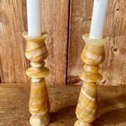 Pair of vintage onyx marble candlesticks