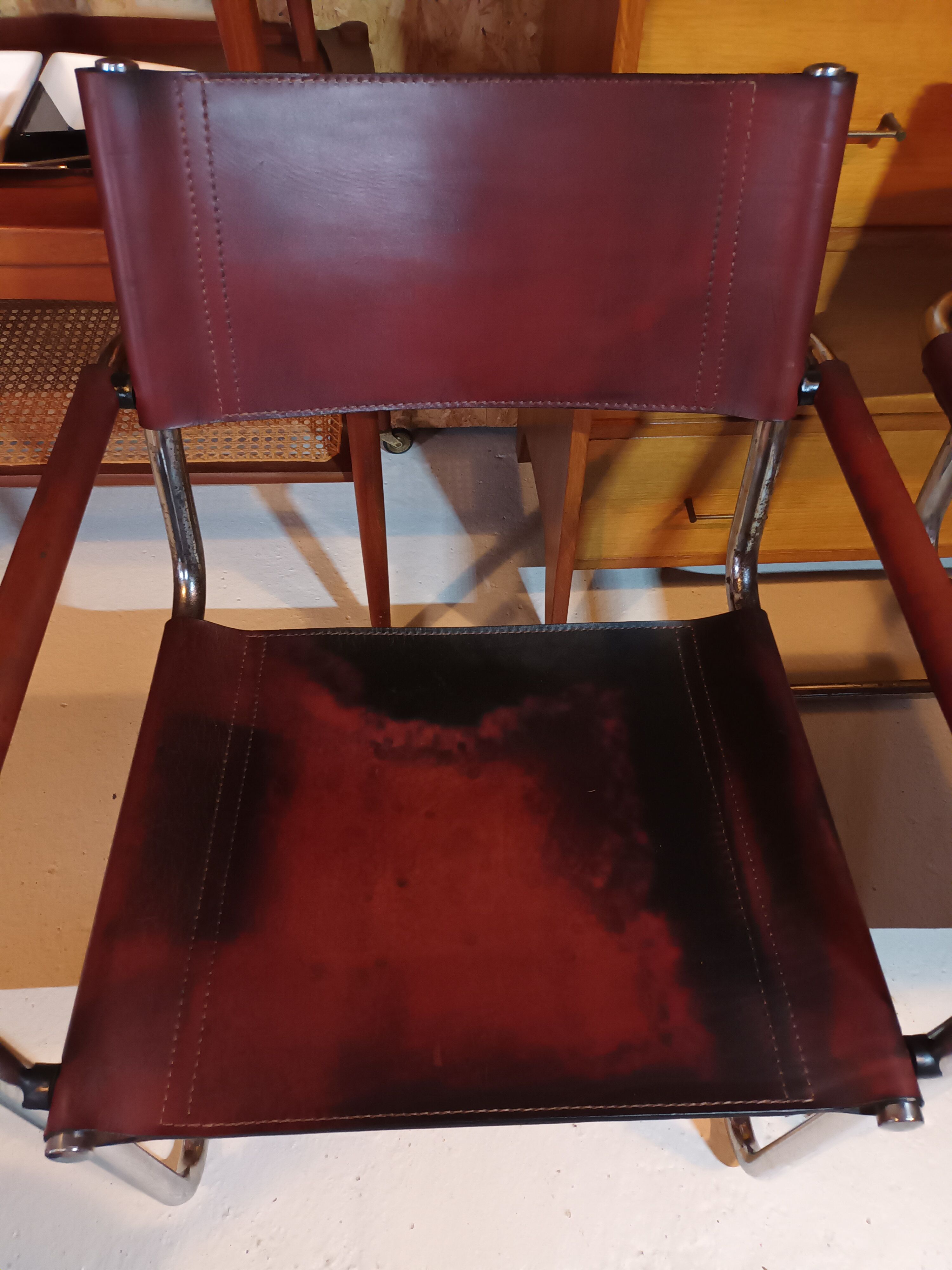 Set of 6 brown leather armchairs