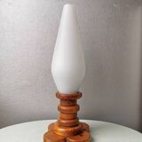 Lampe de table en bois avec calice en verre, 1970
