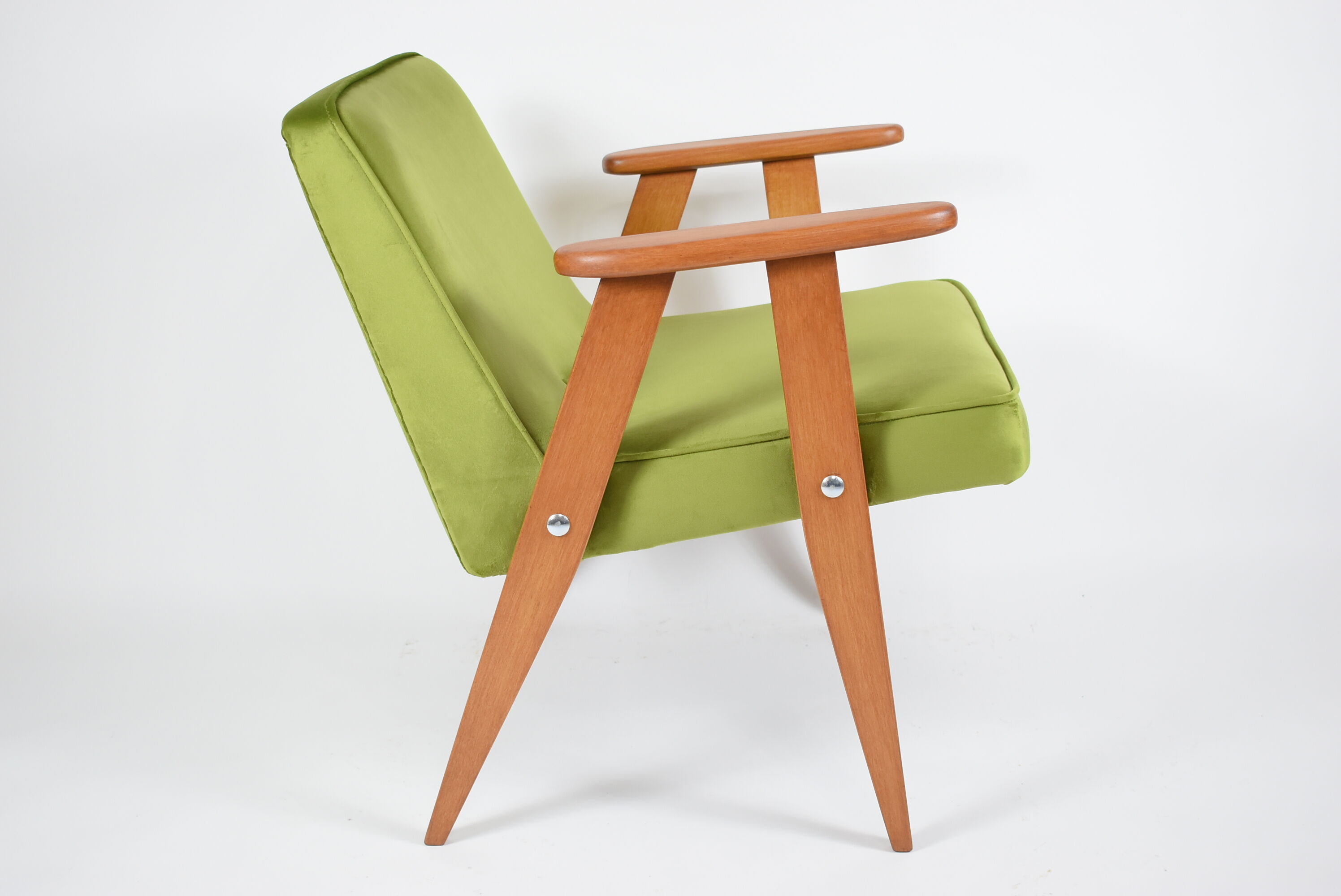 Club armchair 366, designer J. Chierowski, restored, 60s icon, green velvet