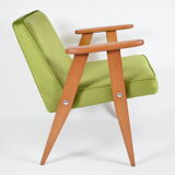 Club armchair 366, designer J. Chierowski, restored, 60s icon, green velvet