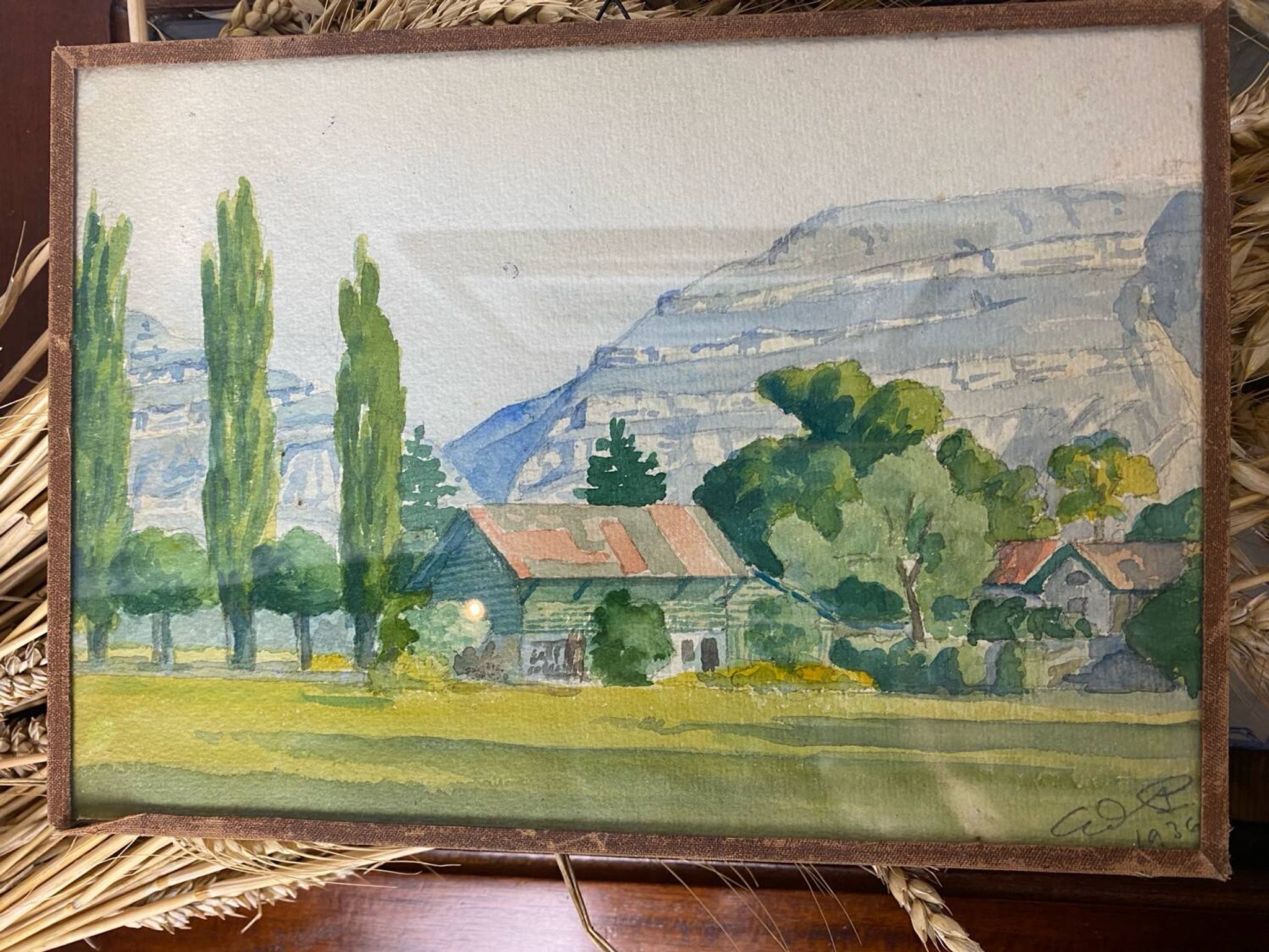 Aquarelle paysage signée de 1936
