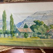 Aquarelle paysage signée de 1936