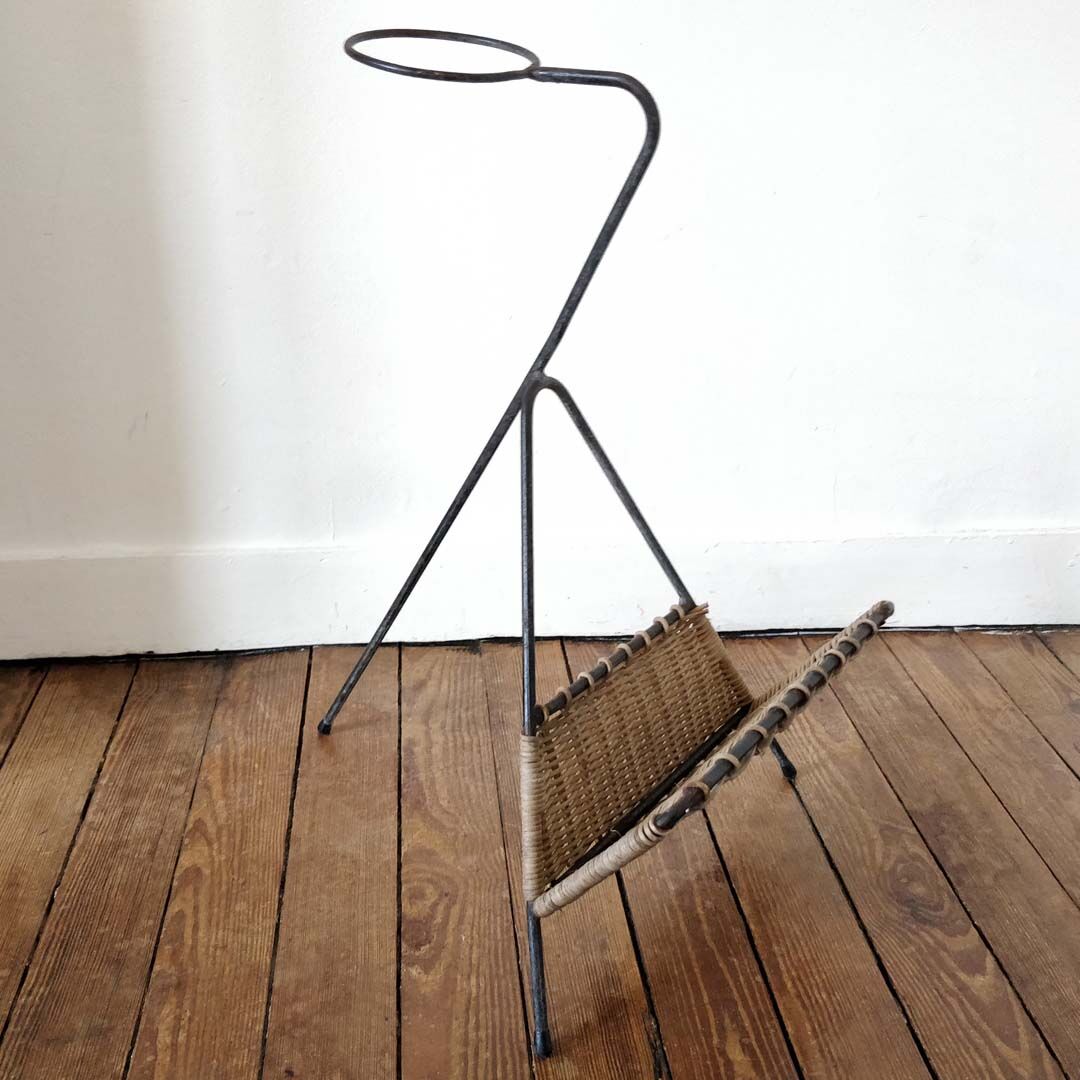 Wicker and metal magazine holder