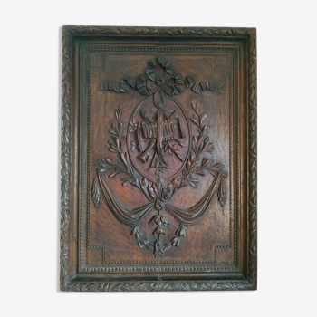 Carved wooden panel décor with music trophy