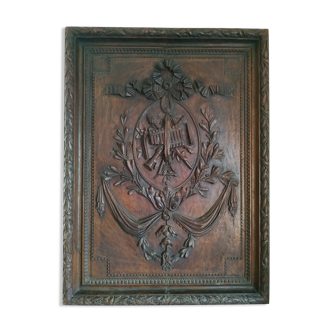 Carved wooden panel décor with music trophy