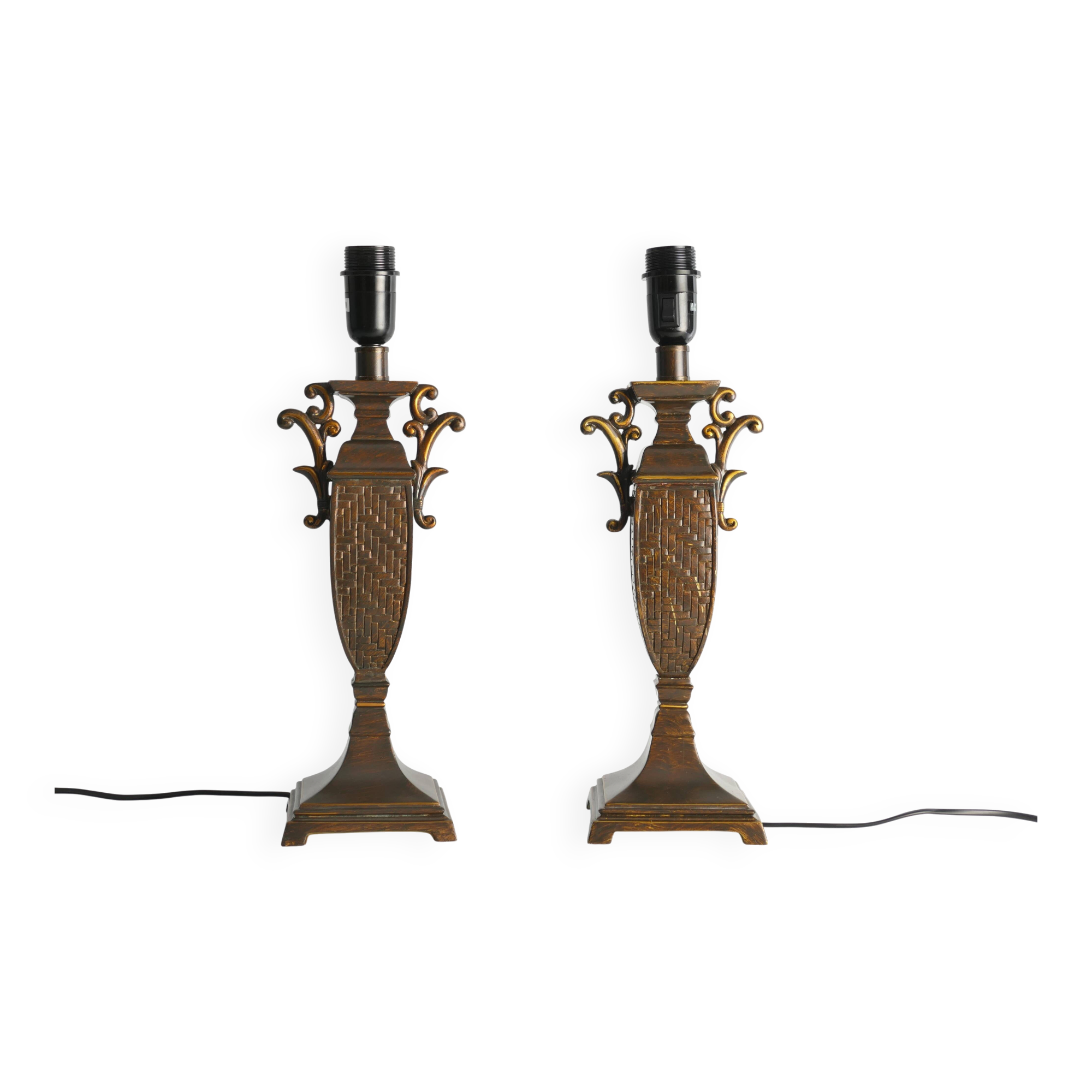 Chinoiserie Faux Rattan Amphora Table Lamps by Aneta, Sweden 1980's