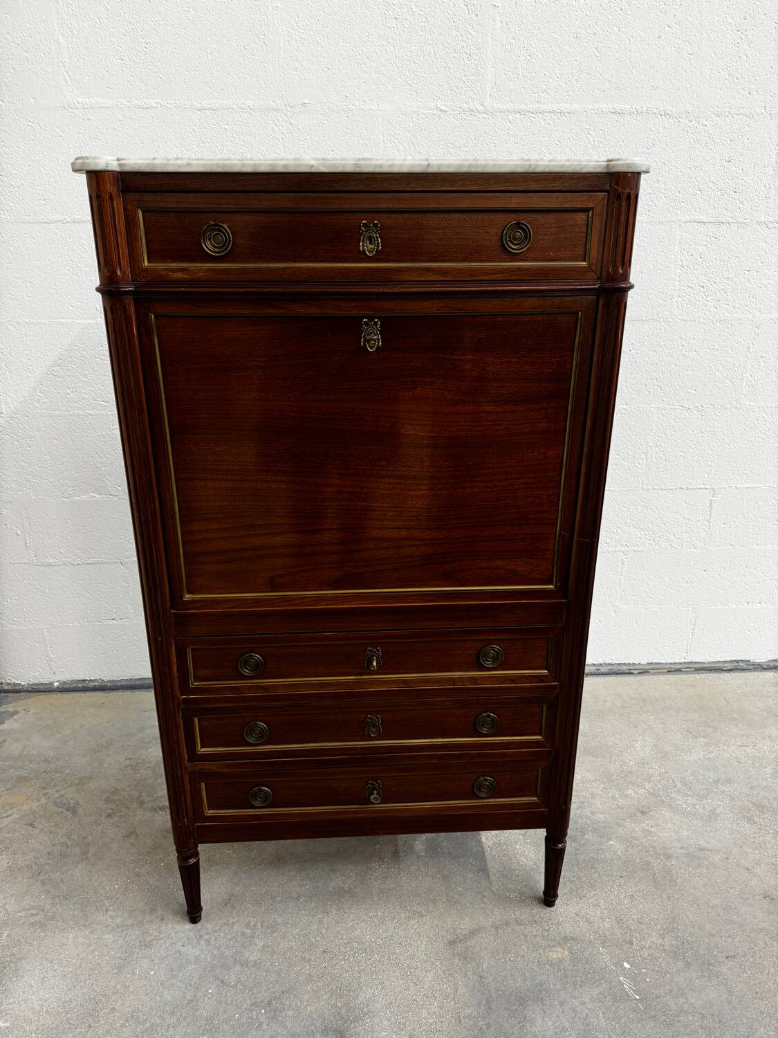 Louis XVI style secretary with marble top
