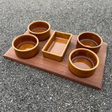 Vintage teak ceramic aperitif serving tray Stylform design