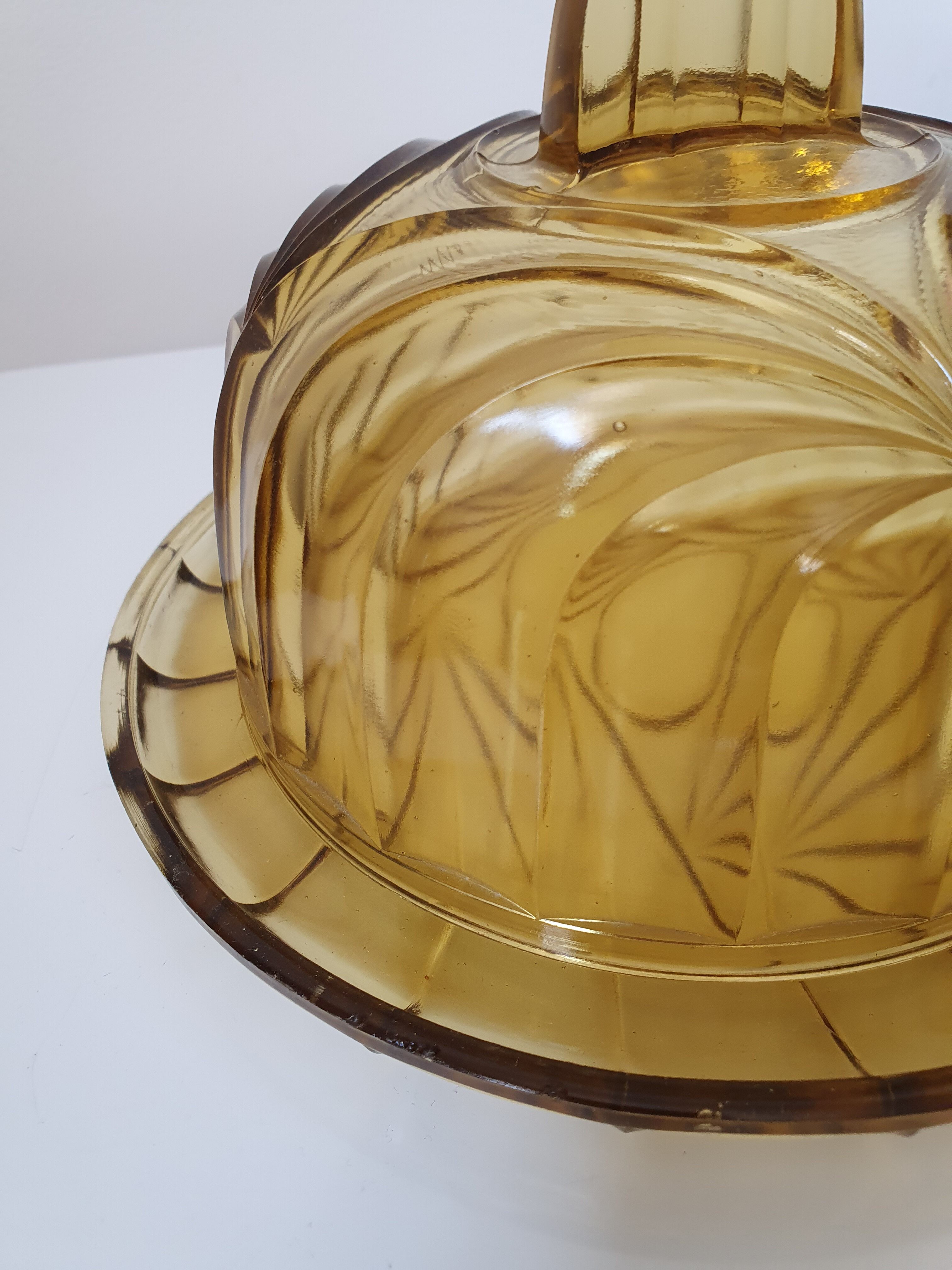 Bell and smoked yellow glass dish