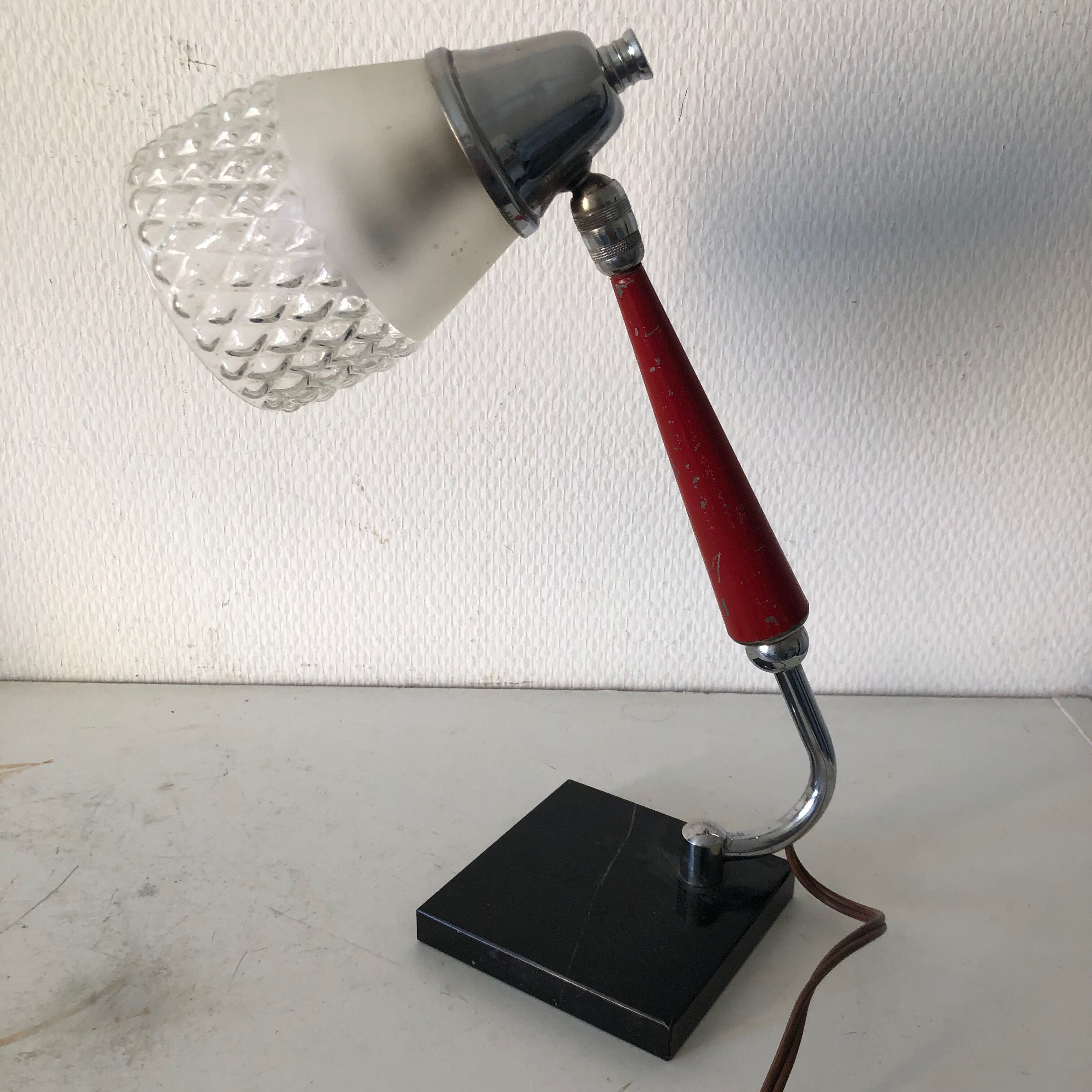 Desk lamp marble 30cm vintage 1950