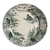 Antique compote dish Sarreguemines – Snow model – Green bird decoration