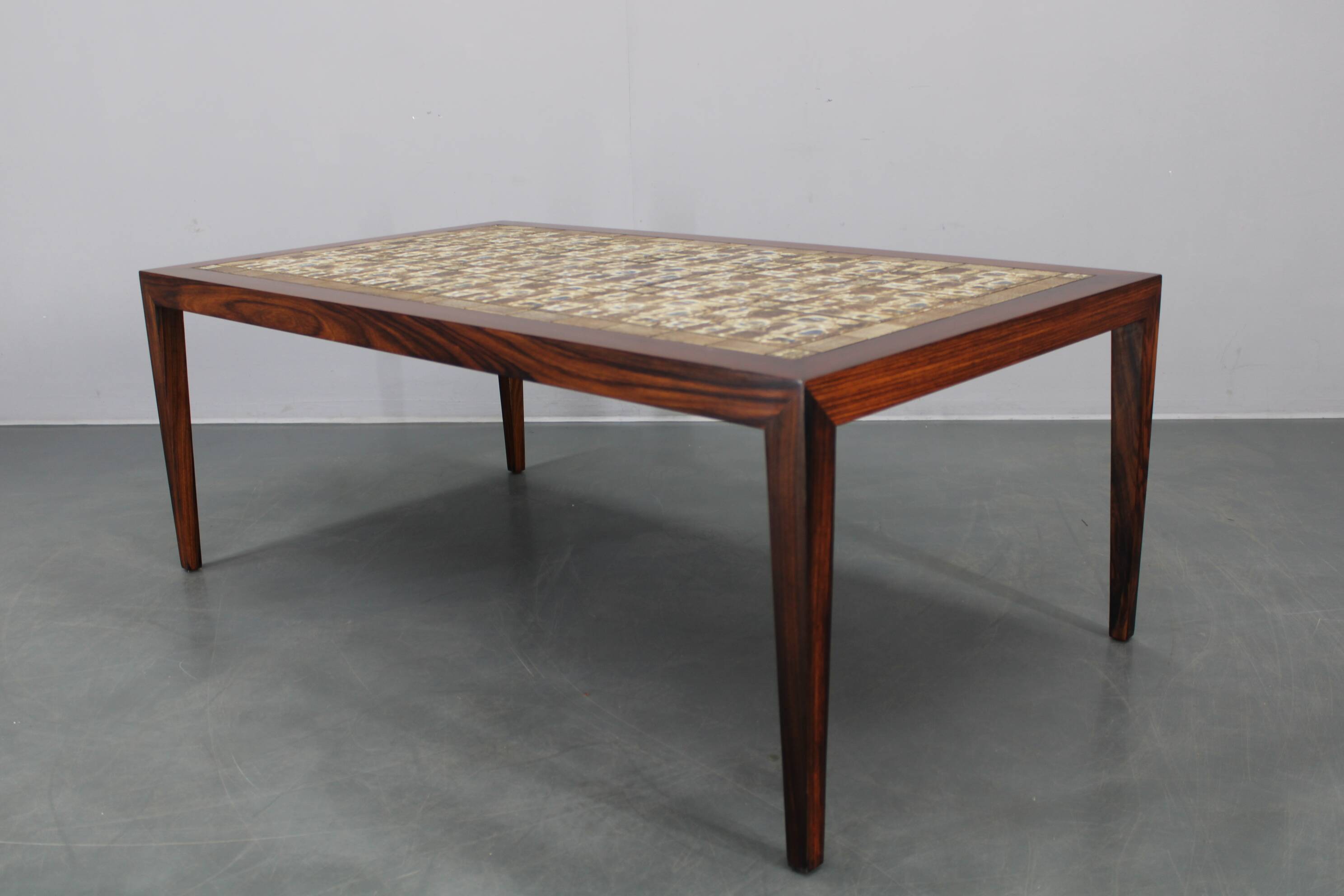 Mid-century Danish Haslev Mobelsnedkeri coffee table with Royal Copenhagen ceramic tiles