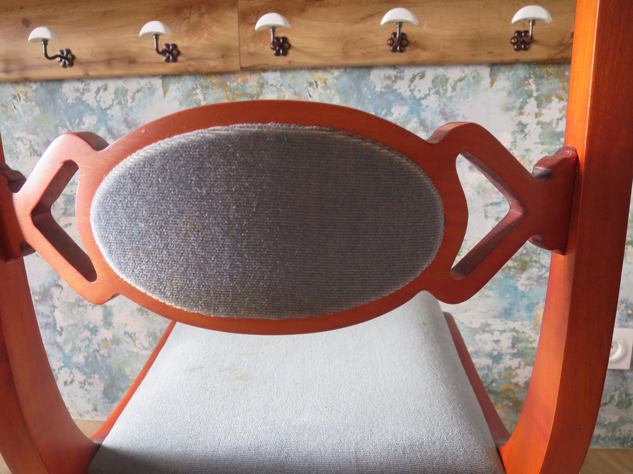 Rare - Set of 4 Louis Philippe/restoration style chairs with medallion - Colour blue / cherry wood