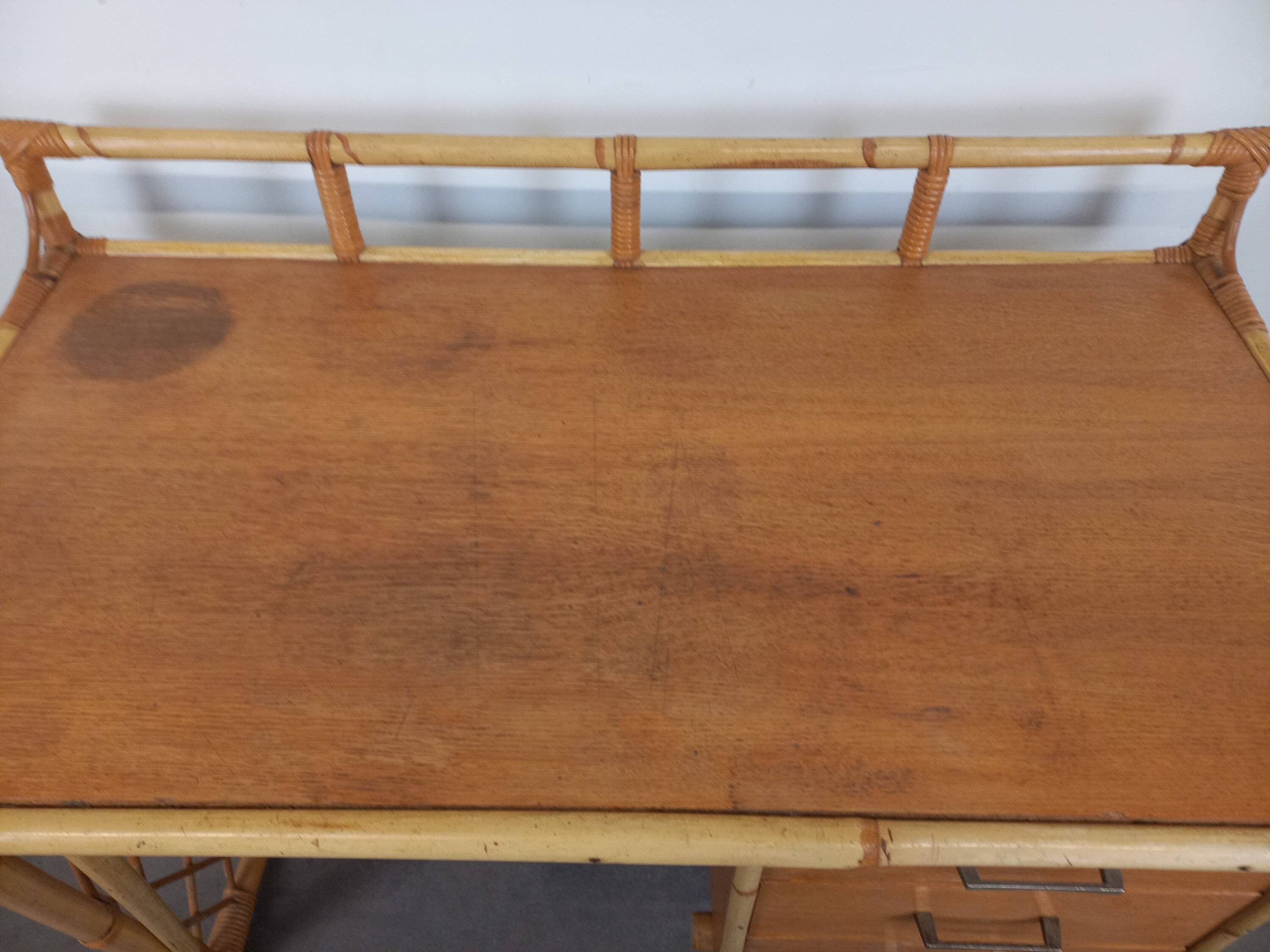 Desk and its rattan chair