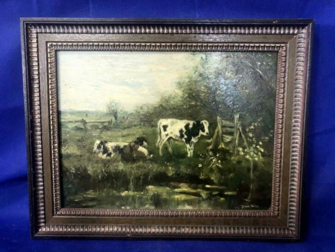 Dutch school - landscape with cows - oil paint