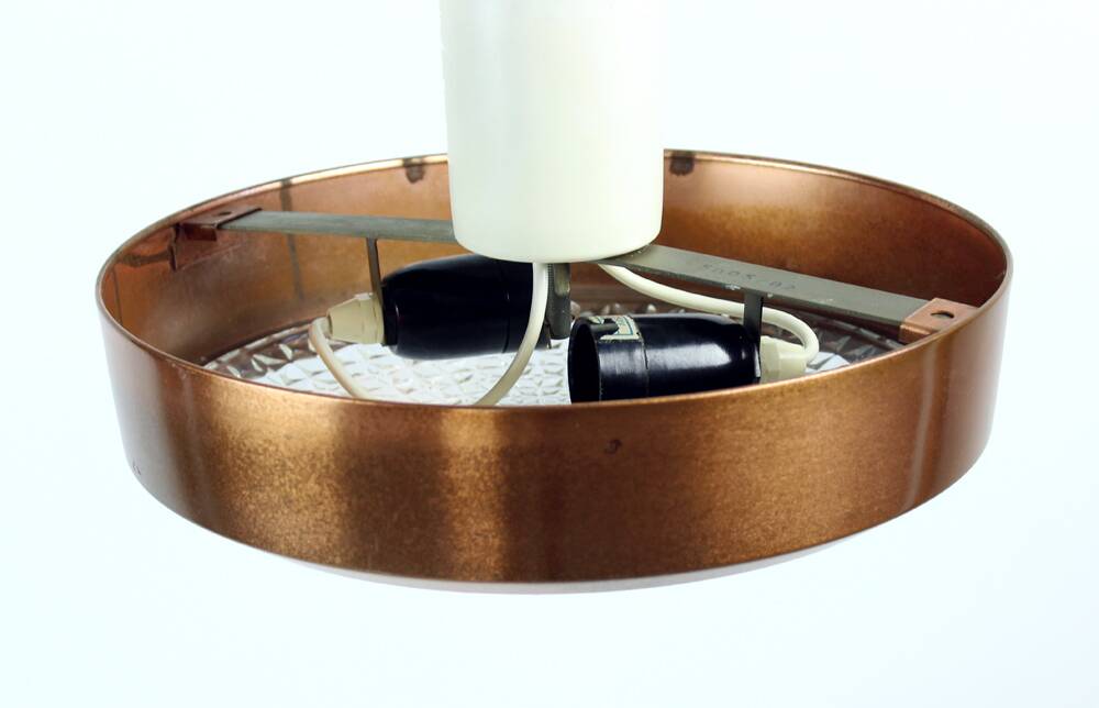 Copper And Bohemian Glass Ceiligh Lights, Czechoslovakia, 1970s