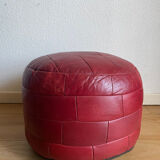 Red patchwork leather pouf
