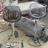 7 vintage iridescent foot glasses