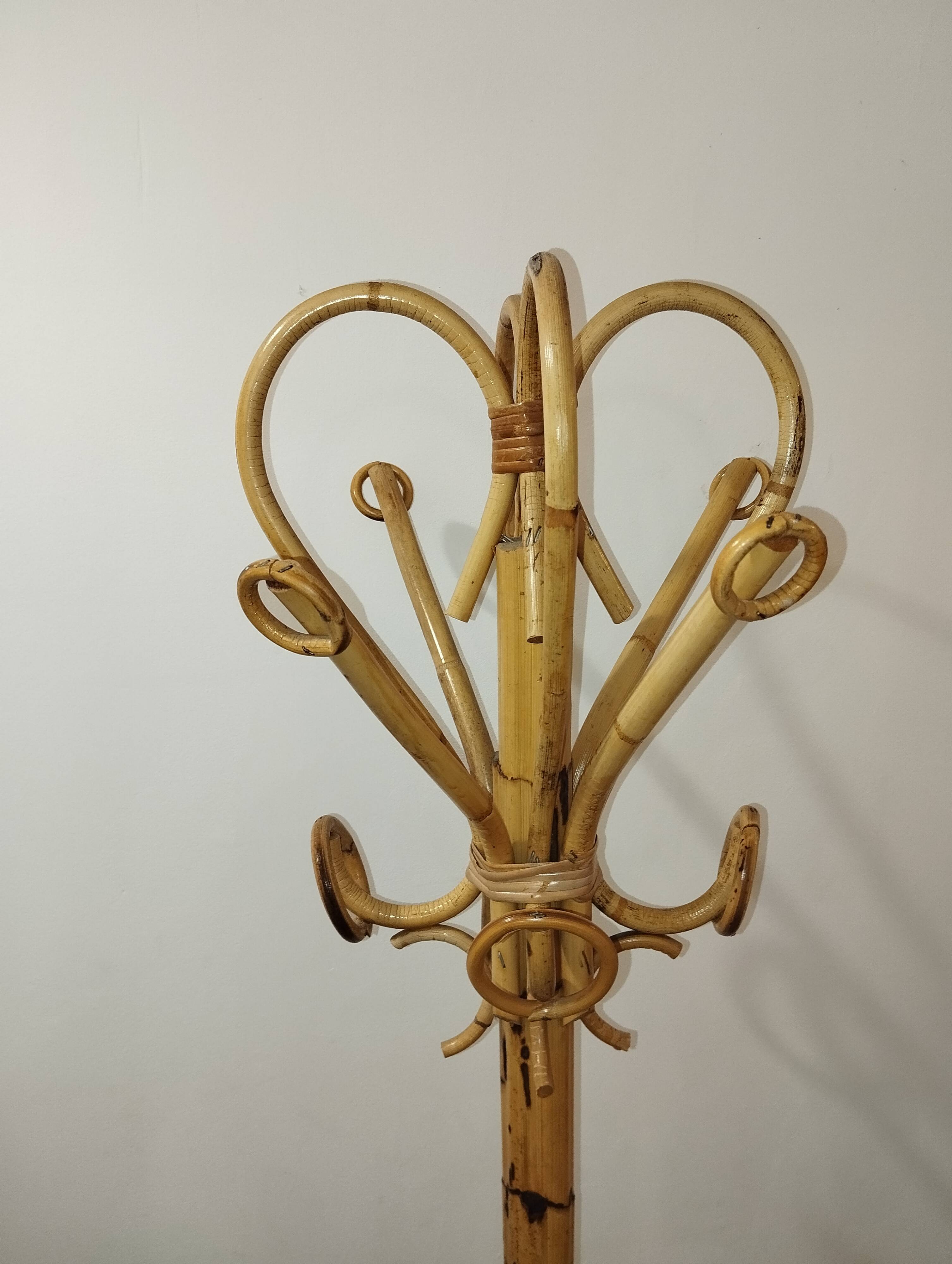 Vintage bamboo coat rack in the style of Franco Albini.