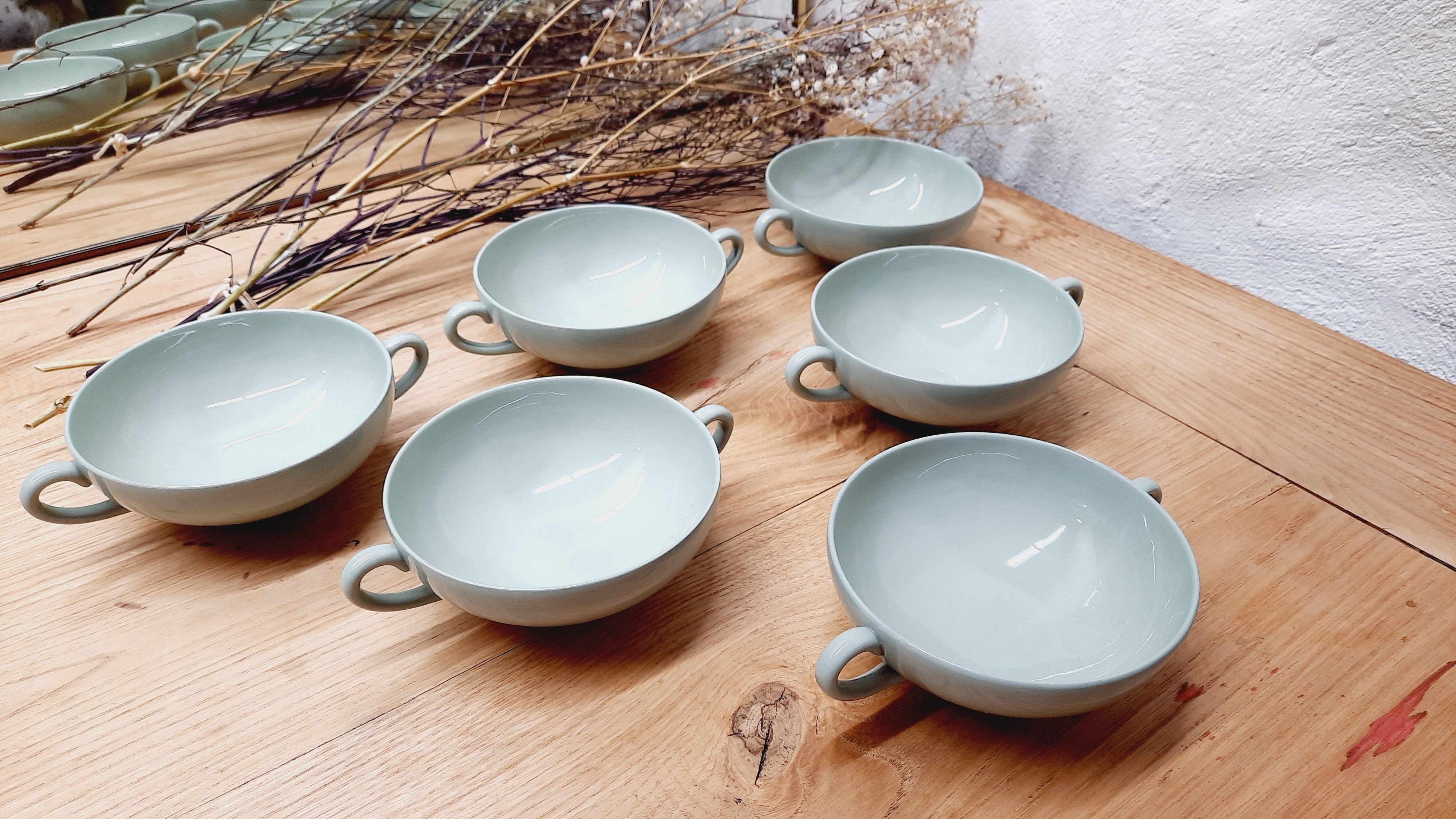 6 bowls of Wedgewood Celadon broths