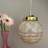 Vintage art deco globe pendant light in pink and gold Clichy glass