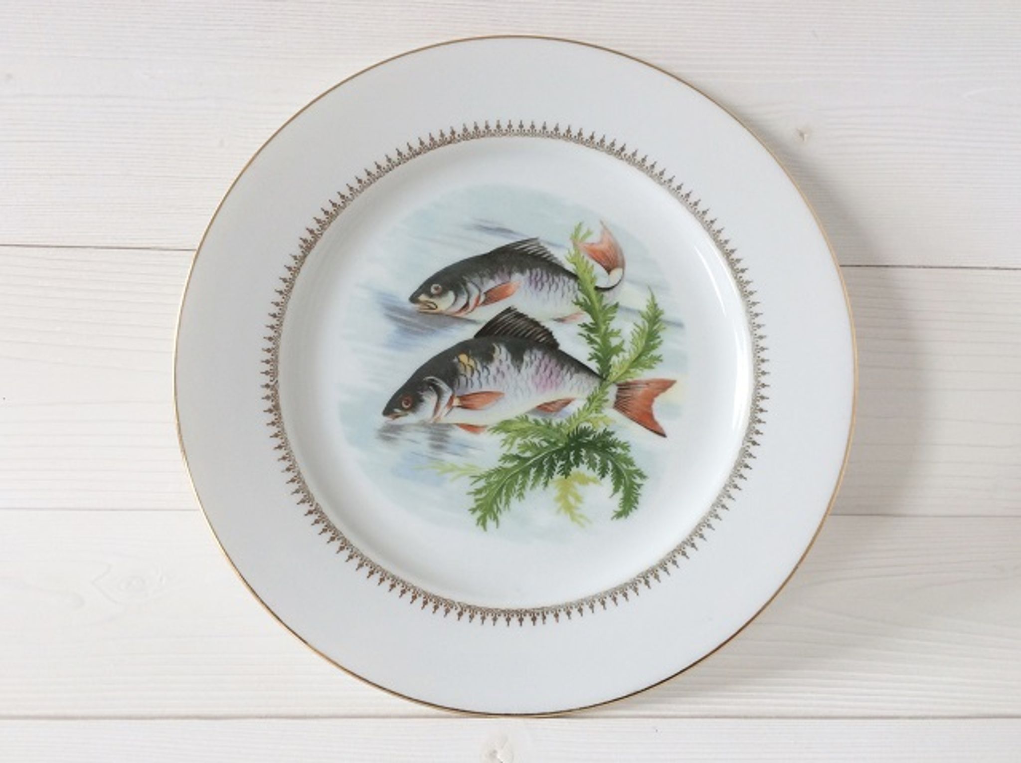 Lot 6 old fish plates, Sofafils porcelain