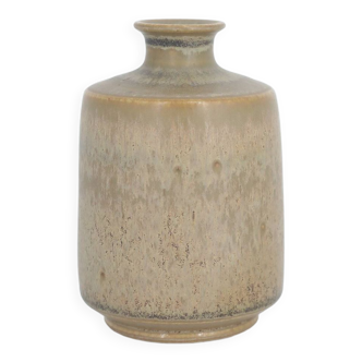 Small mid-century scandinavian modern collectible brown stoneware vase by gunnar borg for höganäs