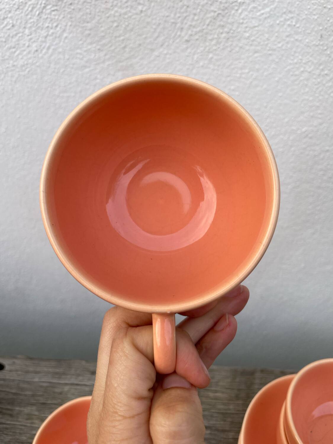 4 salmon ceramic tea or coffee cups