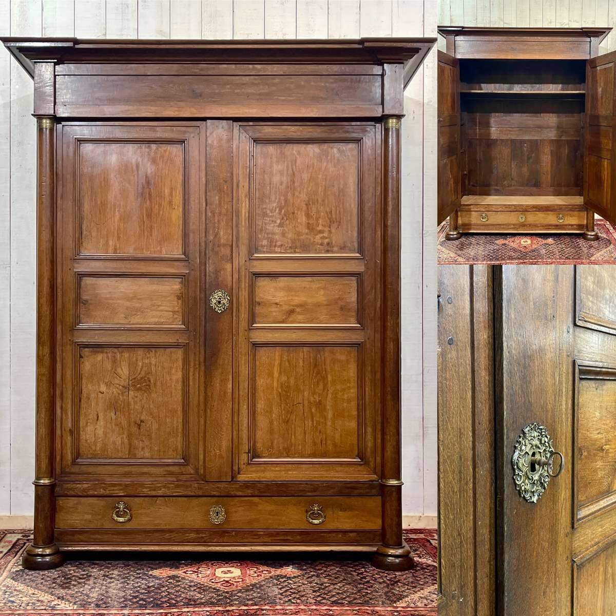 Early 19th century Empire style oak wardrobe
