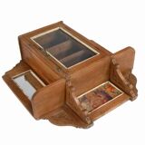 Art Deco wall display case with patinated old teak mirrors and original piece from India