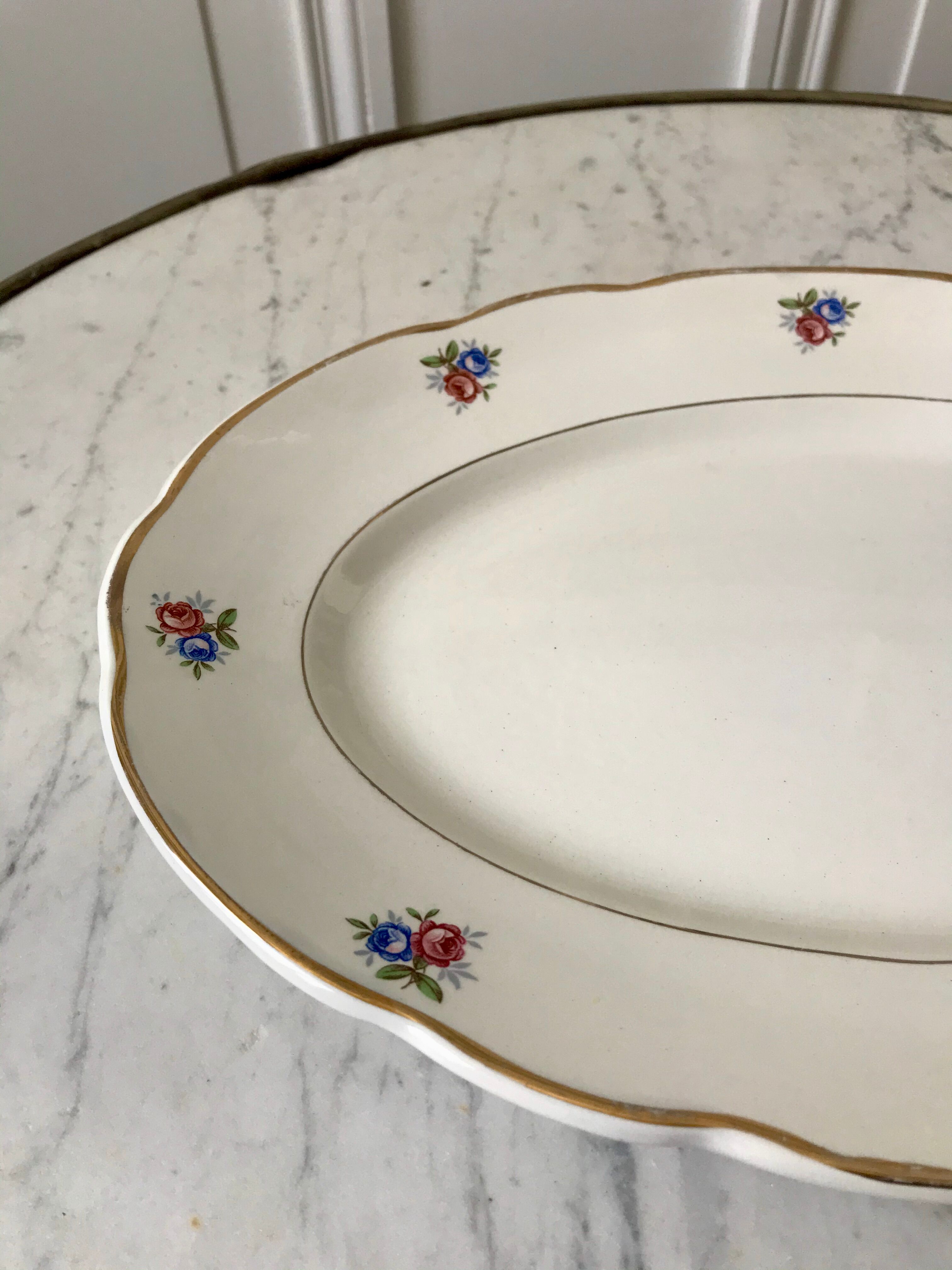 oval dish Digoin Sarreguemines small flowers 50s