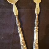 Salad service. Silver filled handle.