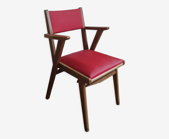 Fauteuil vintage bois skaï