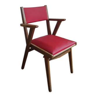 Fauteuil vintage bois skaï