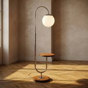 Lampe de sol Bauhaus restaurée avec table intégrée par R. Slezák