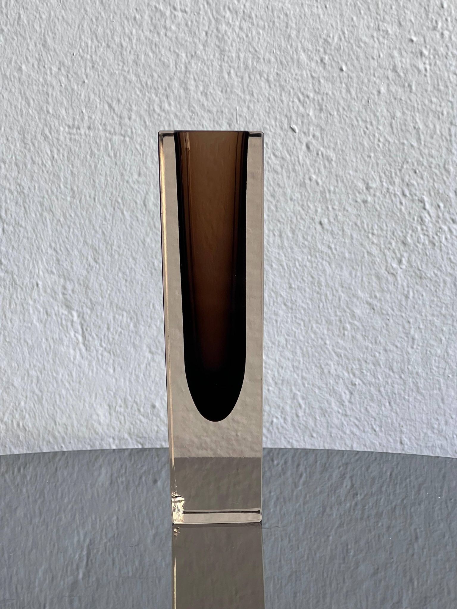 Vintage decorative "Sommerso" Murano vase in clear and brown glass, Flavio Poli