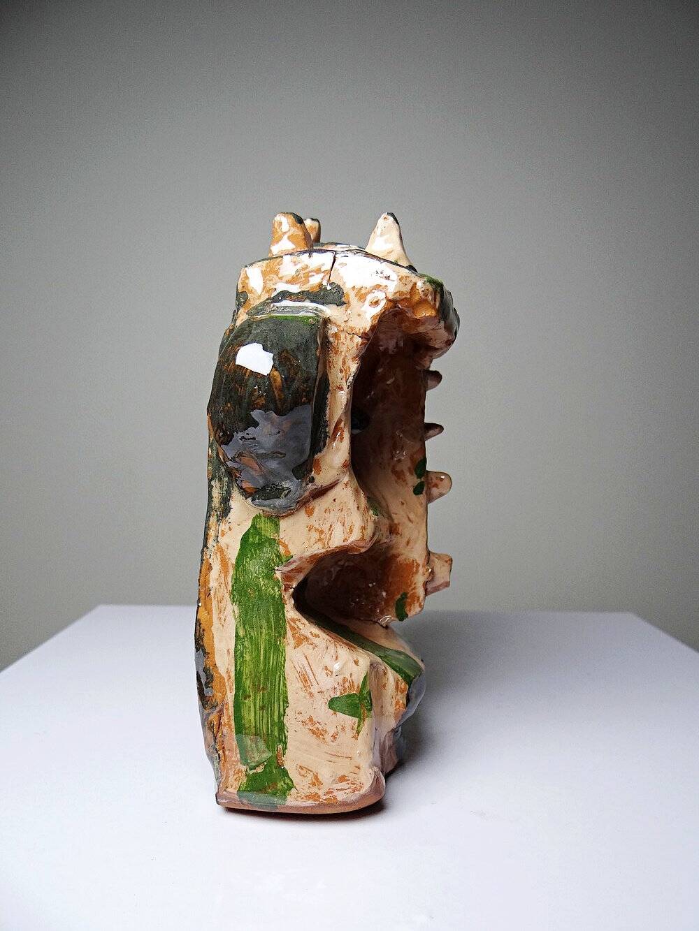 Modern anthropomorphic sculpture in glazed terracotta, vintage 70-2000.