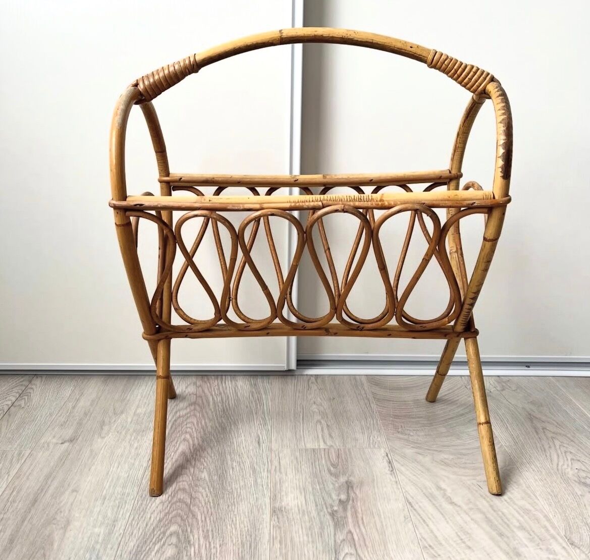 Vintage rattan magazine rack