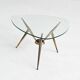 Italian tripod triangle coffee table brass and glass Italy 1950