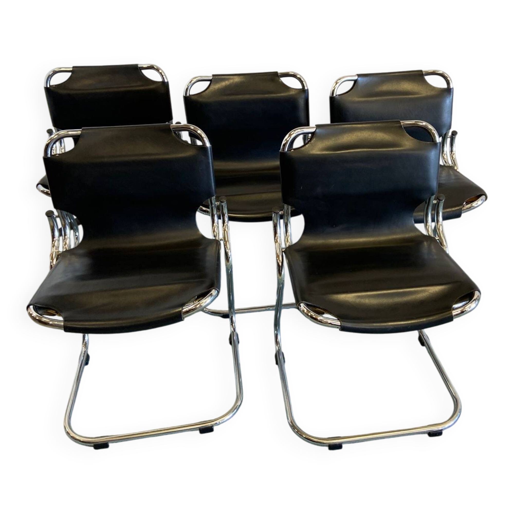 Leather and metal chairs, 1970s
