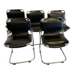 Chaises en cuir et métal, - 1970