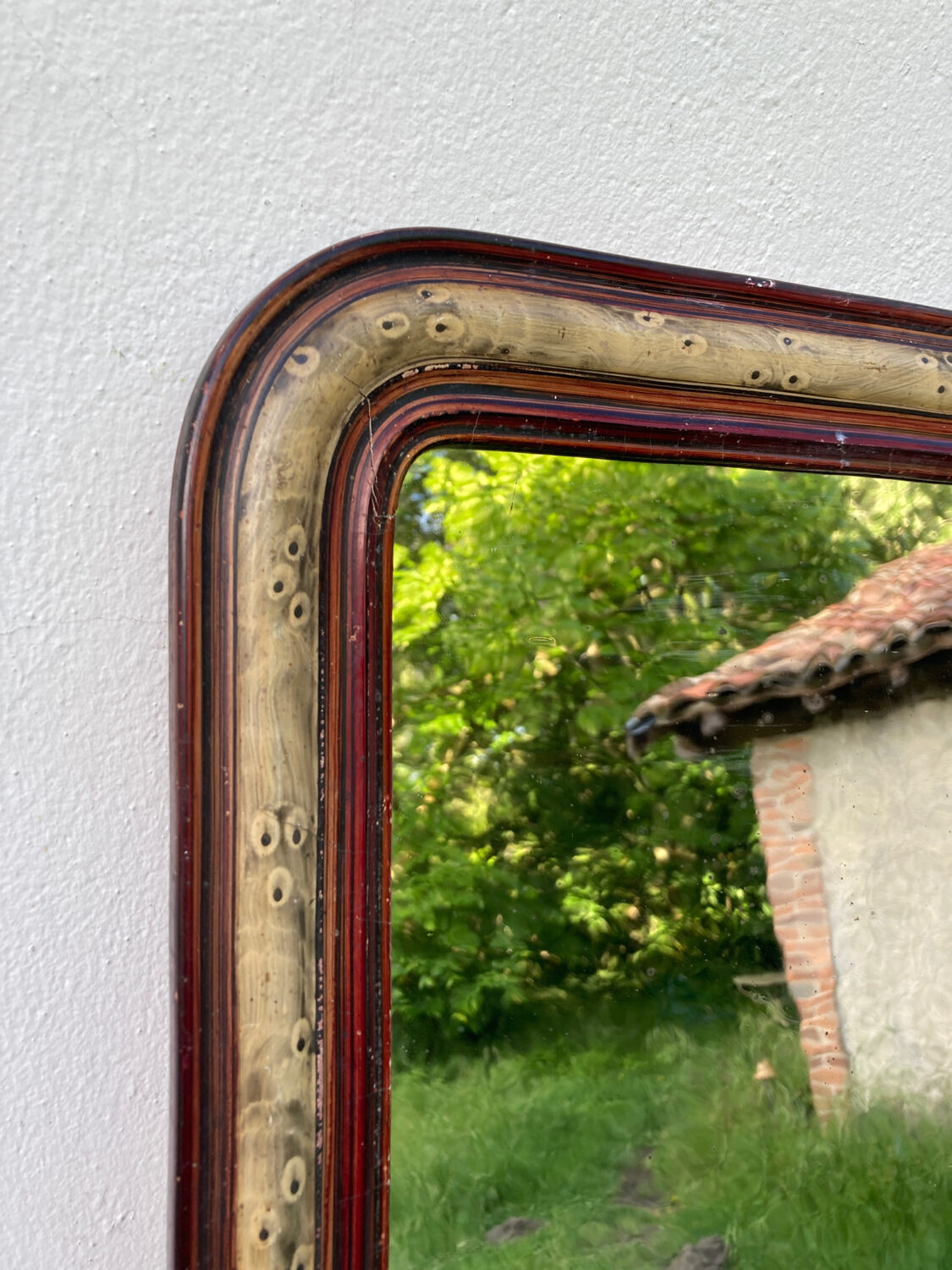 Mirror louis philippe old nineteenth in brown and beige wood