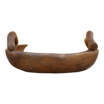 Dish with vintage olive wood handles, brutalist dish, tableware