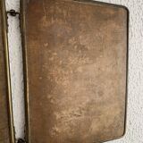 Vintage 1930s barber triptych mirror crystal faux leather gold - 25 x 59 cm
